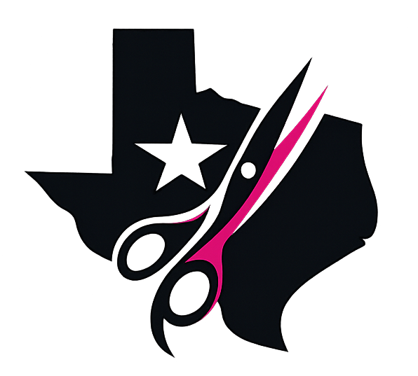 Texas cosmetology license renewal logo with scissors and comb