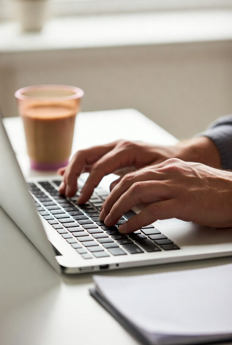 Cosmetologist renewing TDLR license online using a laptop