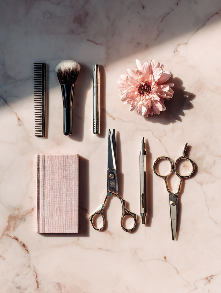 Cosmetology tools laid out representing preparation for TDLR license renewal