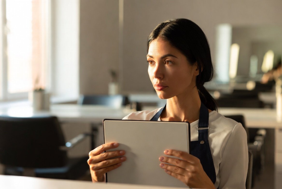Texas cosmetologist reviewing continuing education materials at a salon station