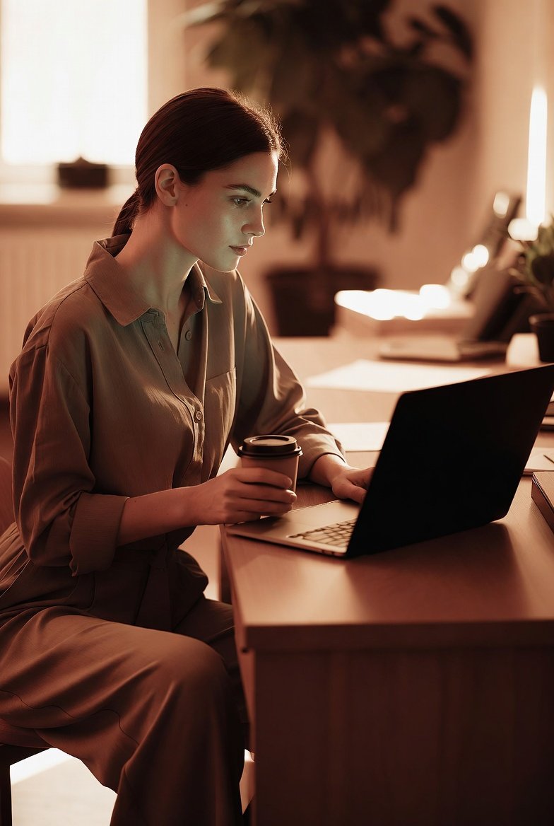 Texas cosmetologist completing her continuing education course on a laptop at a salon
