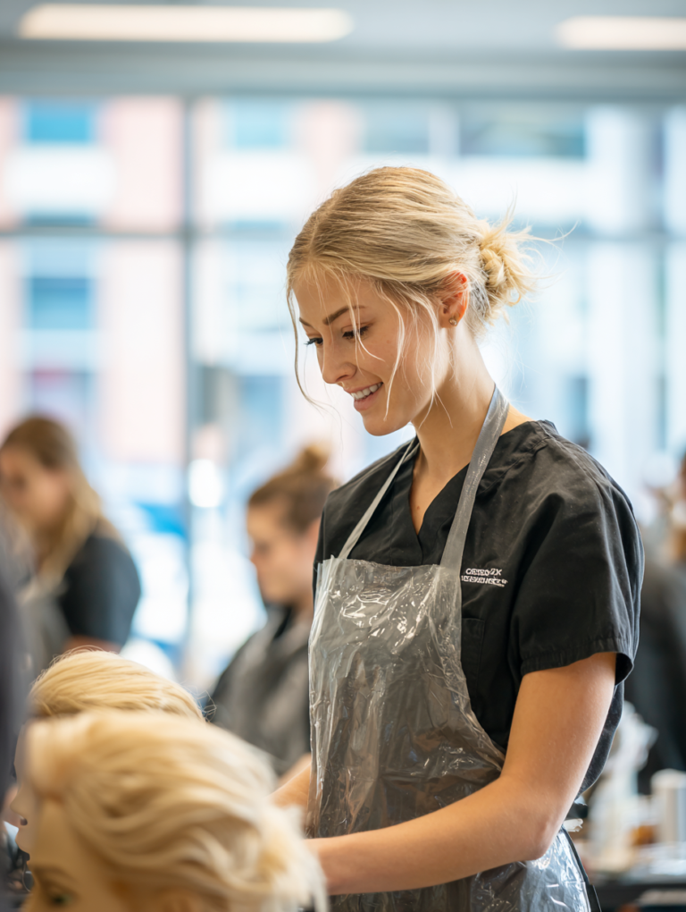 Cosmetology student completing required training hours at a TDLR-licensed Texas beauty school