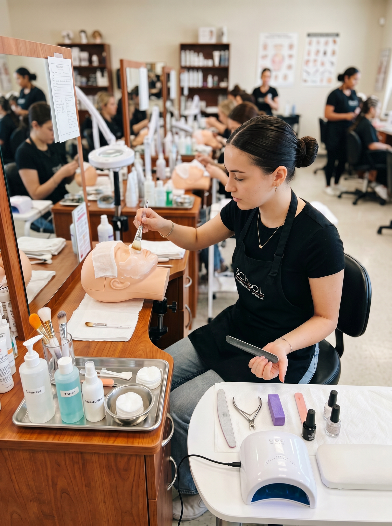 esthetician manicurist combo — student training in dual-license cosmetology program
