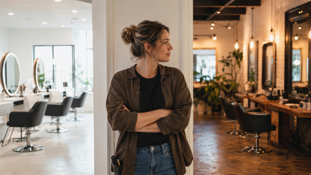 booth rental vs suite — cosmetologist comparing workspace options