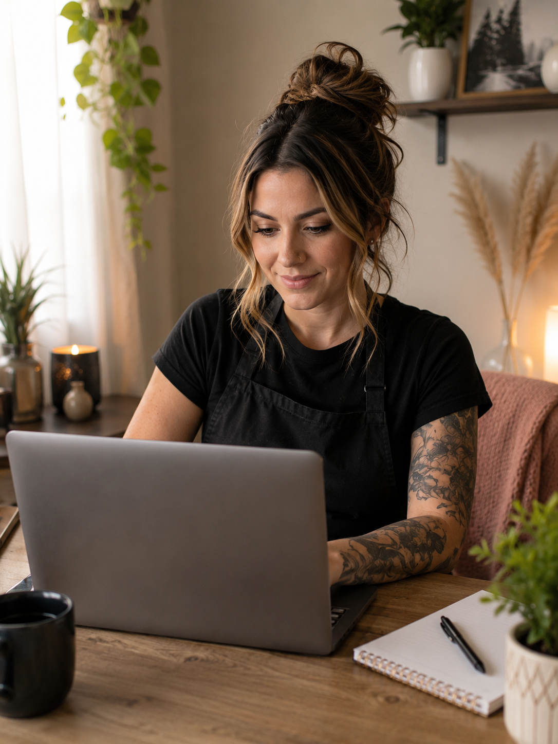cosmetology CE course format — cosmetologist completing online course at home