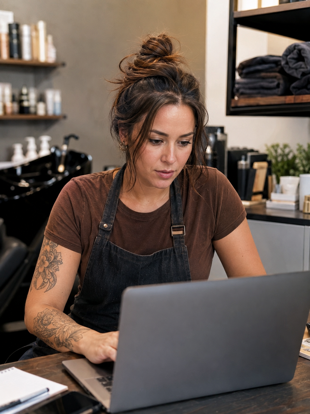 cosmetology late renewal — cosmetologist reviewing renewal fees on a laptop