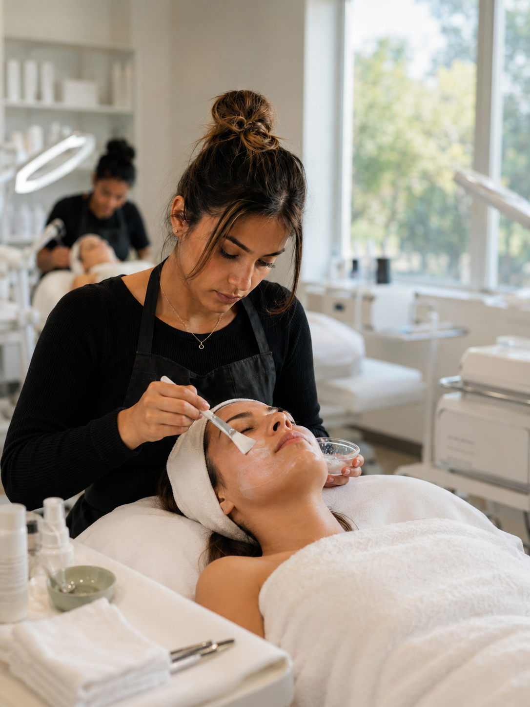 esthetician license cost — student reviewing training hours with instructor at Texas beauty school