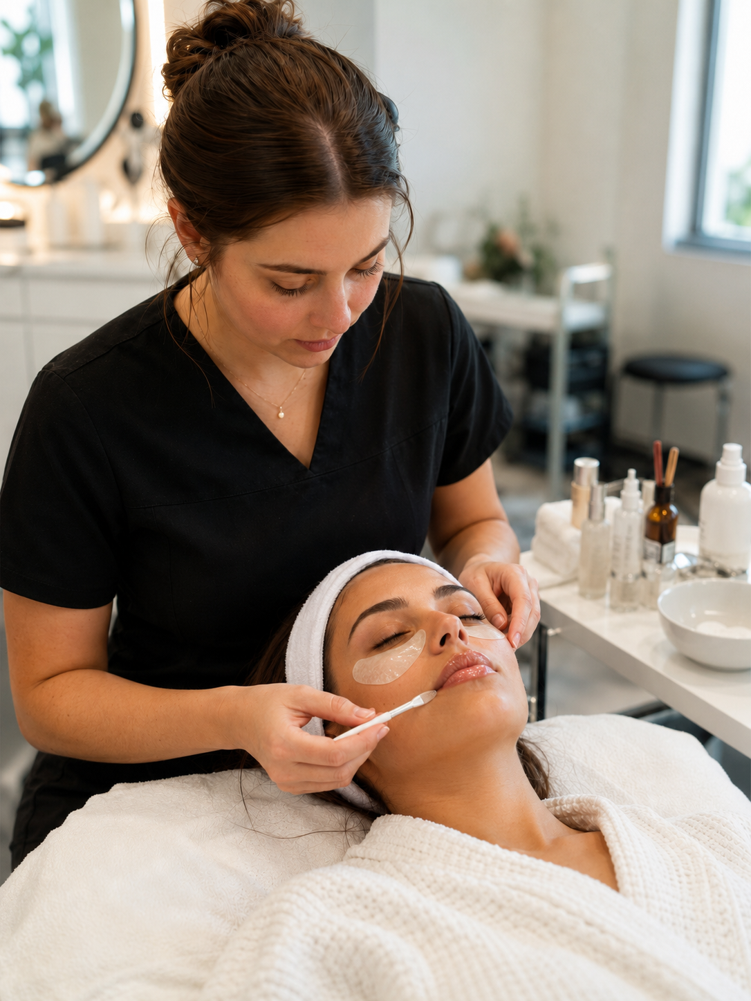 Texas esthetician student practicing a skincare technique during training hours