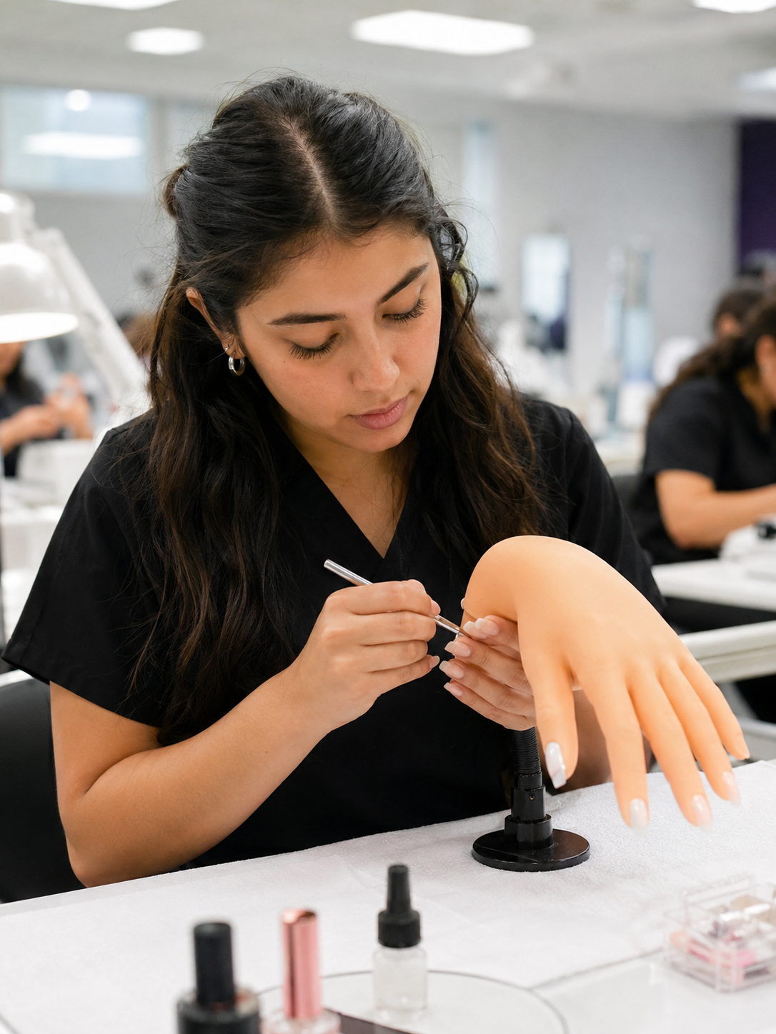 SHEARS hours tracking — cosmetology student practicing skills in classroom